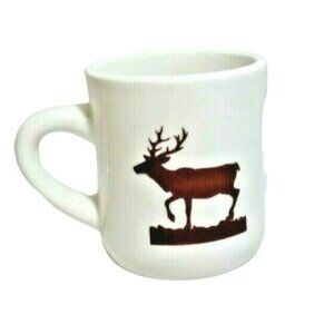 Elk Silhouette Coffee Tea Mug White Lodge Decor Brown on White Deer NEW